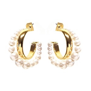 Metal Pearl Double Layered Hoops